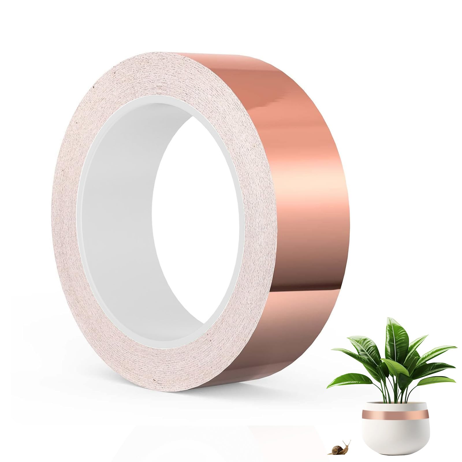 Lyneun Slug Tape Copper, Copper Tape Slug Repellent, Copper Tape for Slugs and Snails, Copper Tape for Plant Pots, Slug Copper Tape for Plant Protection, Soldering, Electrical Repair (30mm)