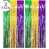 Lansian 2Pack Mardi Gras Foil Fringe Curtains DIY Party Tinsel Photo Background Backdrop Door Wall Decorations, Gold Green Purple