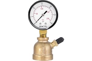 SENCTRL 0-30 Psi Gas Pressure Test Gauge, 2" Dial Size, 3/4" FNPT Connection, Brass Valve, Forged Brass Bell Shape Body Assembly