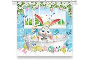 SHENGJUN 72x72 Bunny Easter Shower Curtains, Cute Rabbit Carrot Spring Cartoon Easter Eggs Holiday Kids Bath Bathroom Curtains Set with 12 Hooks Waterproof Fabric