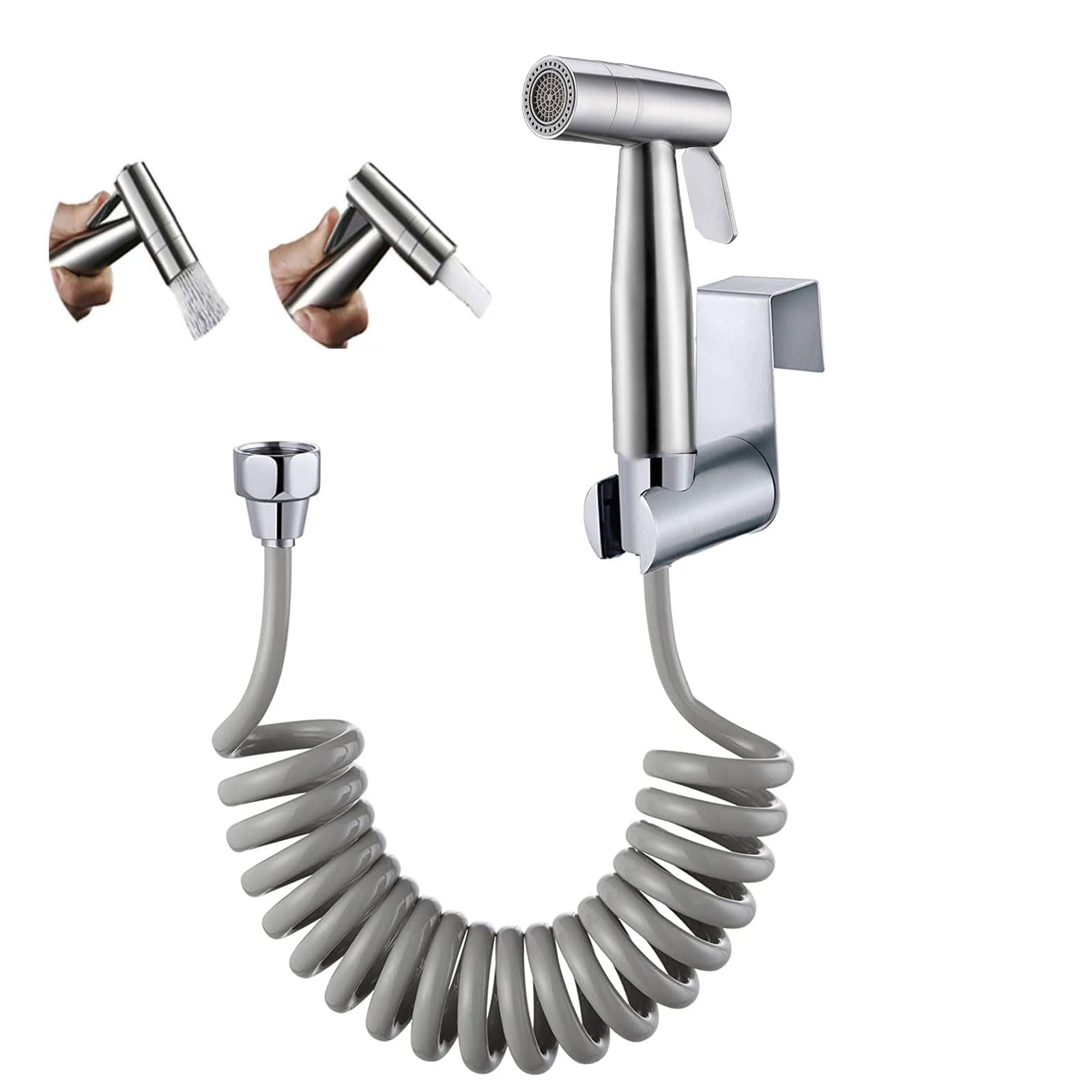 Hand Held Bidet Sprayer,2 Modes Stainless Steel Bidet Hand Shower for Bidet Toilet Shower with Water Tank Hook and 59in Flexible Telescopic Shower Hose