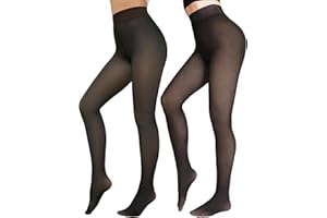 X-CHENG 2 Pairs Women Fleece Lined Tights-Fishnets Patterned Thermal Fake Translucent Sheer Thick Warm Tights For Women