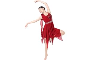 ODASDO Lyrical Dance Costumes for Women Modern Contemporary Dancewear Sequin Chiffon Handkerchief Dress
