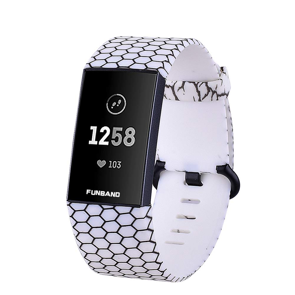 FunBand Compatible with Fitbit Charge 3/Charge 4 Strap Bands,Unique Elegant Floral Pattern Printed Soft Silicone Sport Adjustable Replacement Bracelet for Charge 3/Charge 4 Fitness Activity Wristband