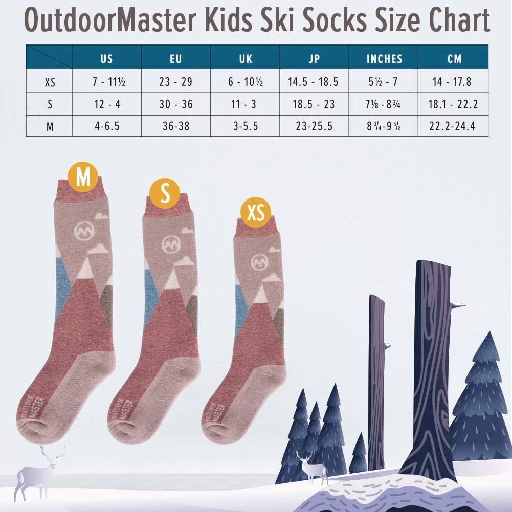 OutdoorMaster Kids Ski Socks - Merino Wool Blend, OTC Design w/Non-Slip Cuff : Sports & Outdoors