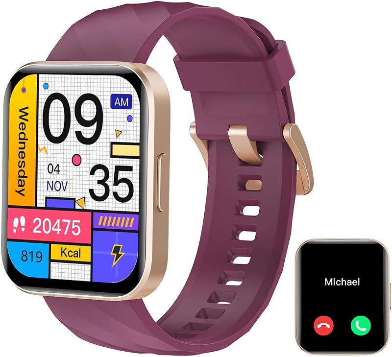 Orologio Smartwatch Donna Chiamata Bluetooth Contapassi con Cardiofrequenzimetro SPO2 Orologio Sportivo con Giochi Monitoraggio Sonno Sfondo Personalizzabile Cronometro Timer Sveglia Viola — foto 1 di 8