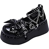 Women Lolita Shoes Heel Mary Jane Lace Pumps with Bow Kawaii Cute Cosplay Wedge Boots Cross Strap Block Heel Sweet Style
