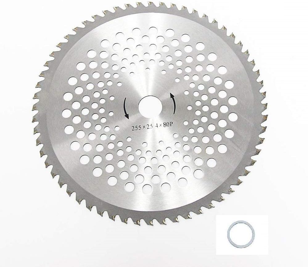 BlueNatHxRPR 10 inch 80T Carbide Tip Blade with Washer Adapter Brush Cutter Trimmer Weed Eater Blade