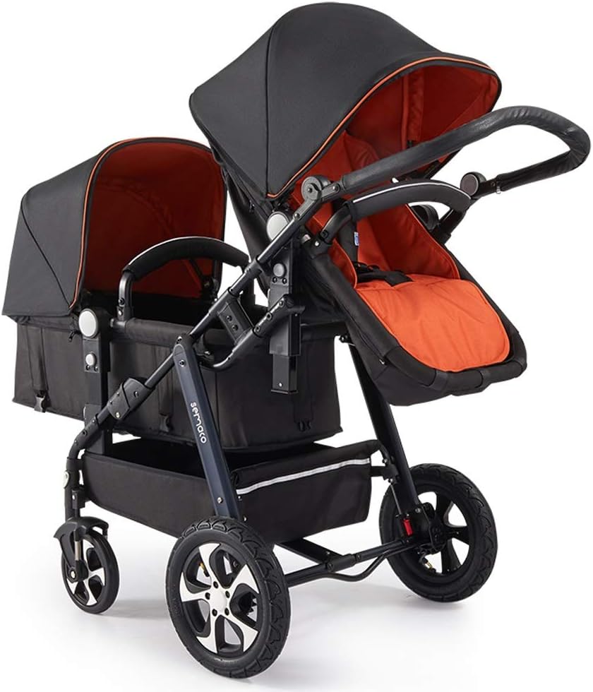 YXCKG Baby Twin Stroller, Folding Tandem Pushchair Double Rotation Two-Way Split Sit and Lie Light Baby Umbrella Car Twins Pram for Newborn (Color : Orange)