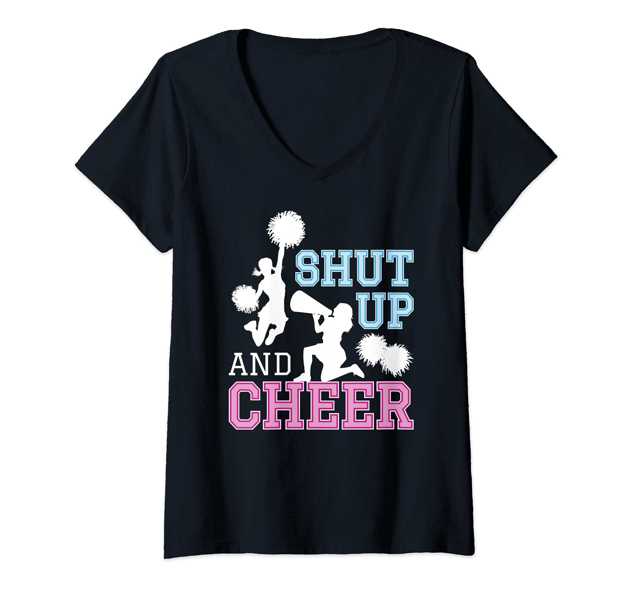 Womens Cheerleading Shut Up And Cheer Pompoms Cheerleader V-Neck T-Shirt