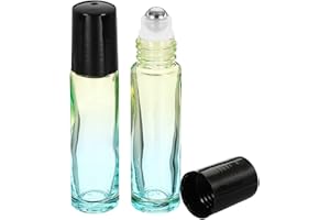 PATIKIL 10mL Roller Bottles, 2 Pack Glass Essential Oil Roller Balls with Plastic Cover Cap Refillable Containers, Yellow Blu