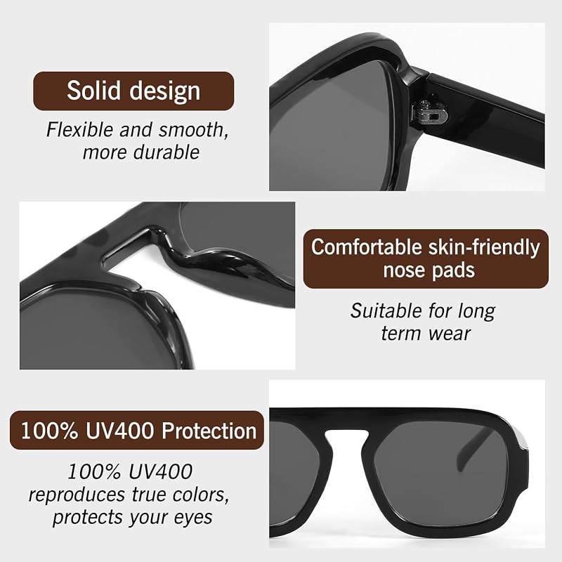 2 Stück Retro Square Sonnenbrille Damen Herren Nachtsicht Rechteckige Sonnenbrille UV400 Schutz Schutzbrille zum Autofahren