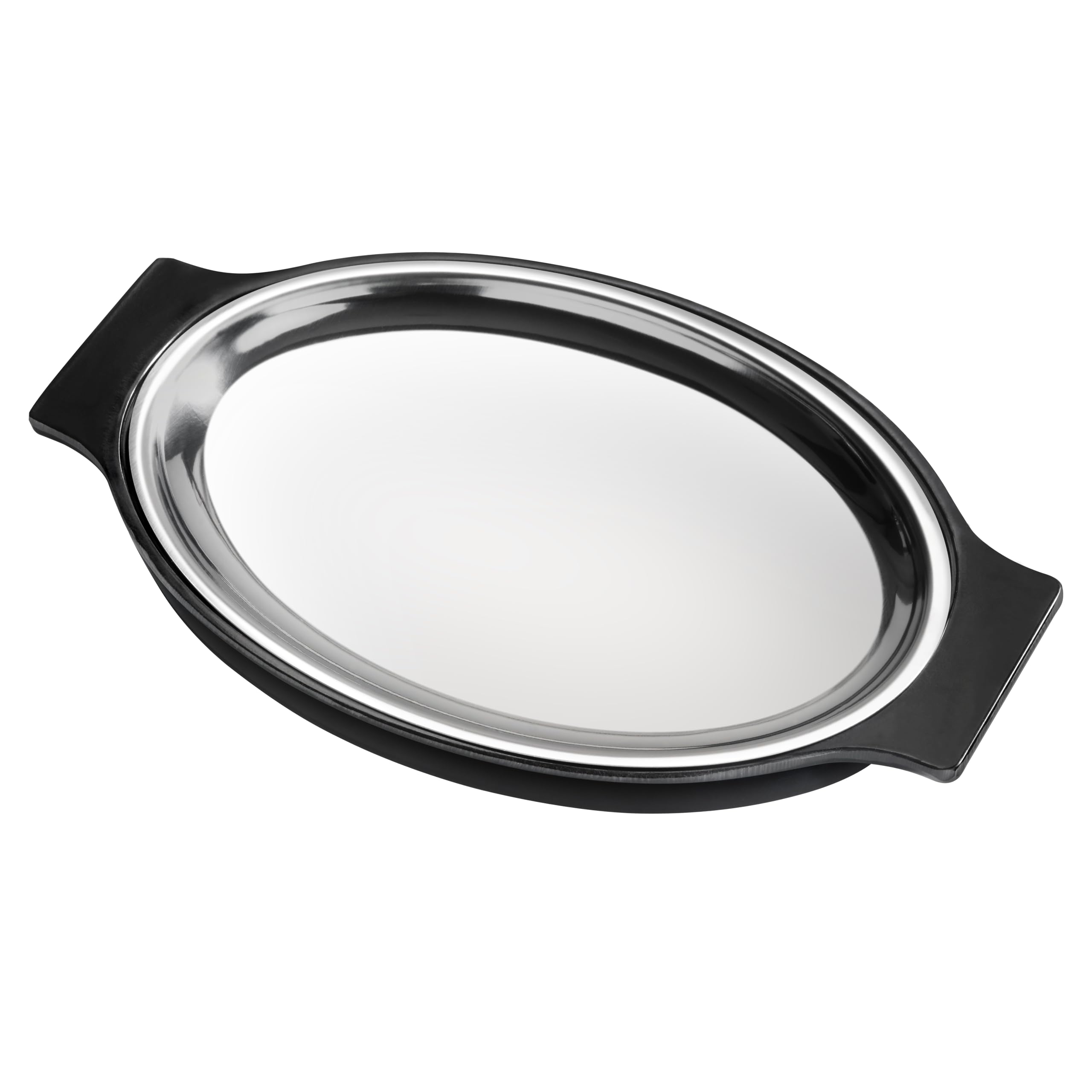 New Star Foodservice 26733 Oval Stainless Steel Sizzling Platter with Insulated Holder, 11.63 by 8-Inch, Black