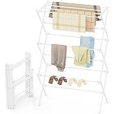FILROUG Drying Rack Clothing, 3-Tier Clothes Drying Rack Foldable, Antirust Laundry Drying Rack Collapsible Use for Indoor &amp; Outdoor, 11.8" D x 34.6" W x 35.4" H, White