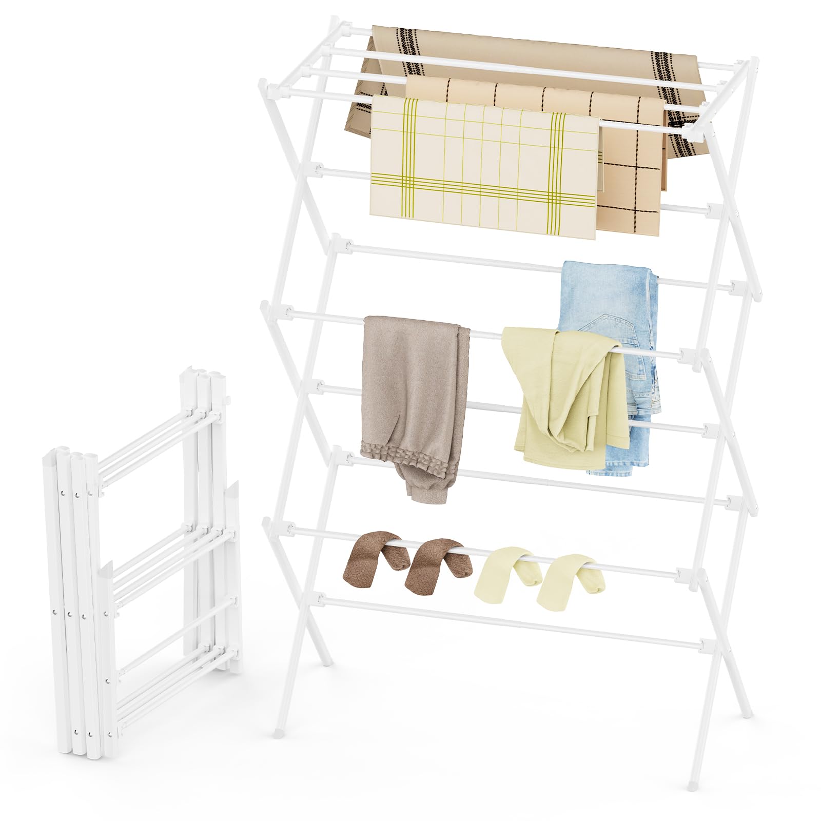Photo 1 of **DAMAGE** FILROUG Drying Rack Clothing, 3-Tier Clothes Drying Rack Foldable, Antirust Laundry Drying Rack Collapsible Use for Indoor & Outdoor, 11.8" D x 34.6" W x 35.4" H, White