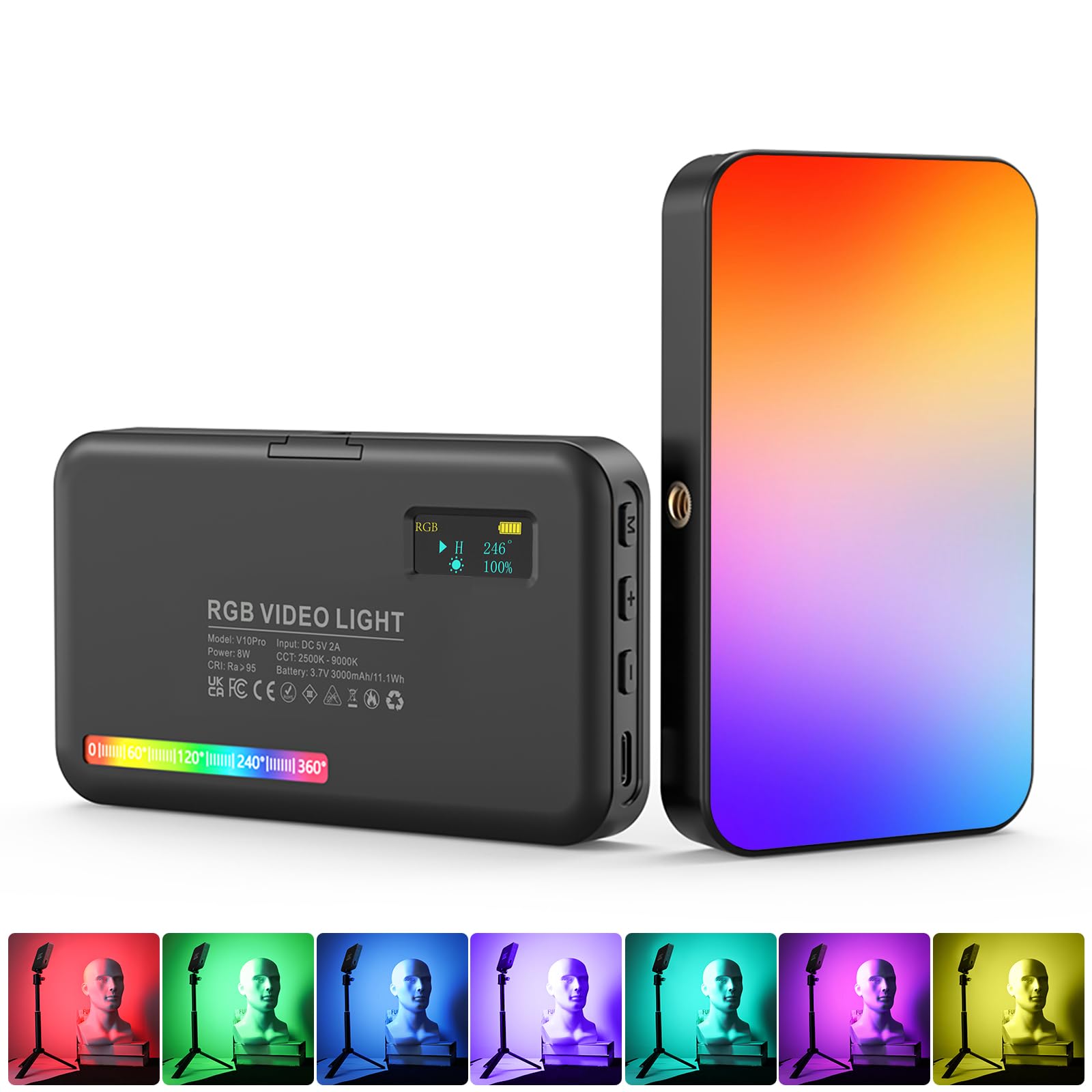 LUXCEO W140 LED Video Light RGB,Portable Light Photography,140 Lamp Beads Camera Lighting for Vlog,Live Broadcast,Interview(3100mAh,CRI 95+,2500-9000K)