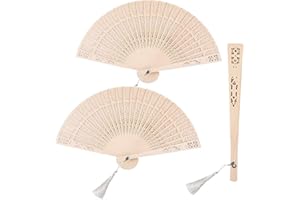 Emsiok 3 PCS Wooden Folding Fans Handheld Vintage Wood Hand Fan Foldable Chinese Sandalwood Fans with Tassels for Women Wedding Favors Baby Shower Party Gift