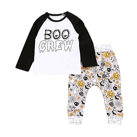 Bekleidung SHOBDW Neugeborenes Kind Baby Letter Boo Crew Kürbis T-Shirt Tops + Pants Halloween Outfits Set