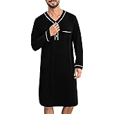 SWOMOG Men's Nightshirt Long Sleeve Nightgown Soft Loose Sleepwear Lightweight Nightwear Comfy Henley Sleep Shirt M-3XL