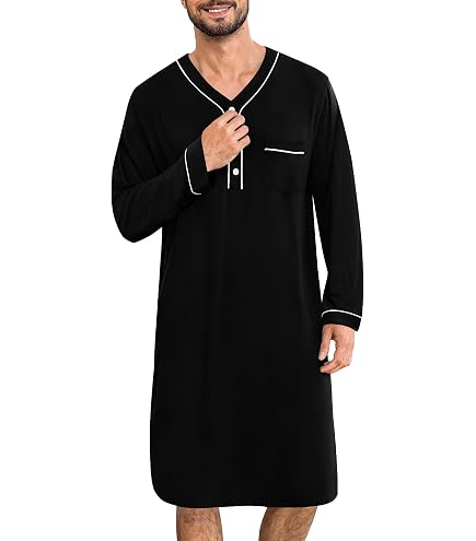 Amazon.com: Yukiuiny Men Long Sleeve Nightshirt Knee Length
