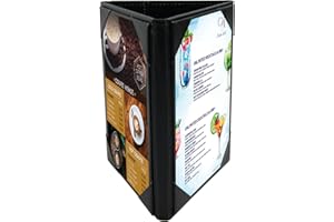 ONLVAN Leather Table Tent Leather Menu Holder Sign Display Black Menu Covers for Cafes Bars or Restaurant for 4×6 Inch Menus 3 sided triangle shape table tent 1 pack