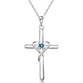 AmorAime 925 Sterling Silver Cross Necklace for Women Men 14K Gold Plated 5A CZ Birthstone Necklaces for Holiday