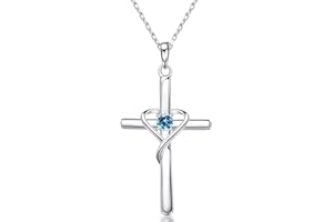 AmorAime 925 Sterling Silver Cross Necklace for Women Men 5A CZ Birthstone Necklaces 14K Gold Plated or Rose Gold Necklace for Easter or Holiday