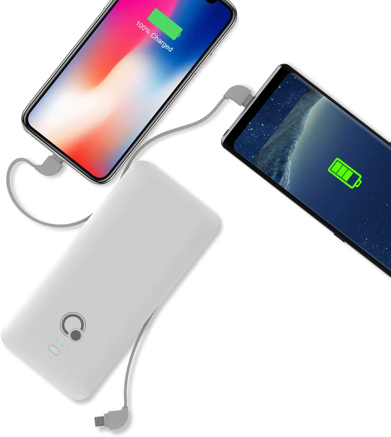 10000mAh Q Portable Charger, Ultra Slim USB C Power Bank, 4 Output Dual Input External Battery Pack with Built-in AC Wall Plug,Built in Micro and USB C Three Cables Compatible with All mobilephone
