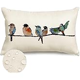 RABUSOFA Outdoor Pillow Covers Waterproof 12x20,Outdoor Bird Lumbar Throw Pillow Cases Small Decorative Pillows for Couch Patio Furniture Polyester Linen Teal Blue