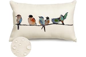 RABUSOFA Outdoor Pillow Covers Waterproof 12x20,Outdoor Bird Lumbar Throw Pillow Cases Small Decorative Pillows for Couch Patio Furniture Polyester Linen Teal Blue