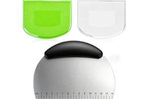 WVD 3 Pcs Dough Scraper and Cutter, Stainless Steel Bench Scraper and Plastic Bowl Scraper Sour Dough Tools, Pastry Cutter Ch