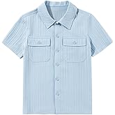 blibean Boys Button-Down Uniform Shirts Semi Formal Dress Tops with Chest Pockets