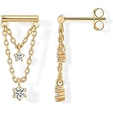 PAVOI 14K Gold Plated 925 Sterling Silver Posts Bar Drape Chain Earrings for Women - Cubic Zirconia Chain Dangle Studs - Drop Dangle Earrings