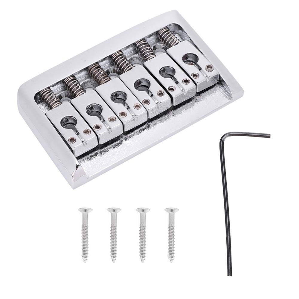 Tbest Guitar Bridge,Metal Fixed Hardtail Saddle Bridge,Professional Electric Guitar Hard Tail Bridge Saddle Metal Six String Fixed Bridge Guitar Replacement Parts 6 String Electric Guitar (Silver)