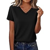 DANVOUY Womens V Neck Tees Casual Summer Solid T Shirts Short Sleeve Tops
