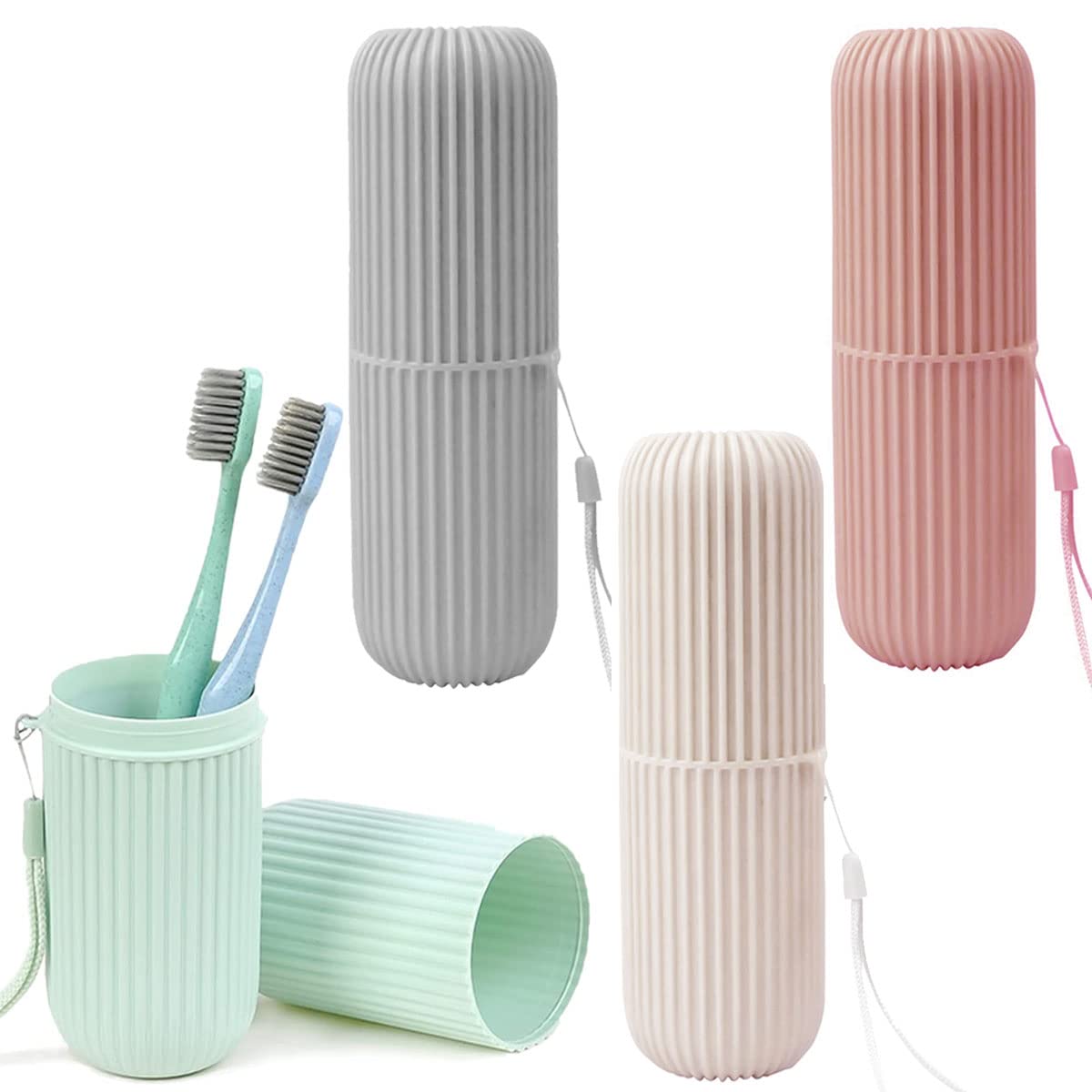 Travel Toothbrush Case,Forreen 4 Pieces Waterproof Toothbrush Box Portable Toothbrush Holder Toothbrush Storage Box With Hanging Rope for Hiking Camping Business Trip