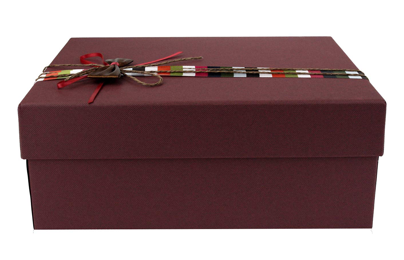 Emartbuy Burgundy Rigid Gift Box with Ribbon – 21.5 x 14 x 10 cm – Luxury Cardboard Presentation Box|Premium Packaging for Hampers, Bridesmaid Gifts, Birthdays, Weddings, Corporate Gifting