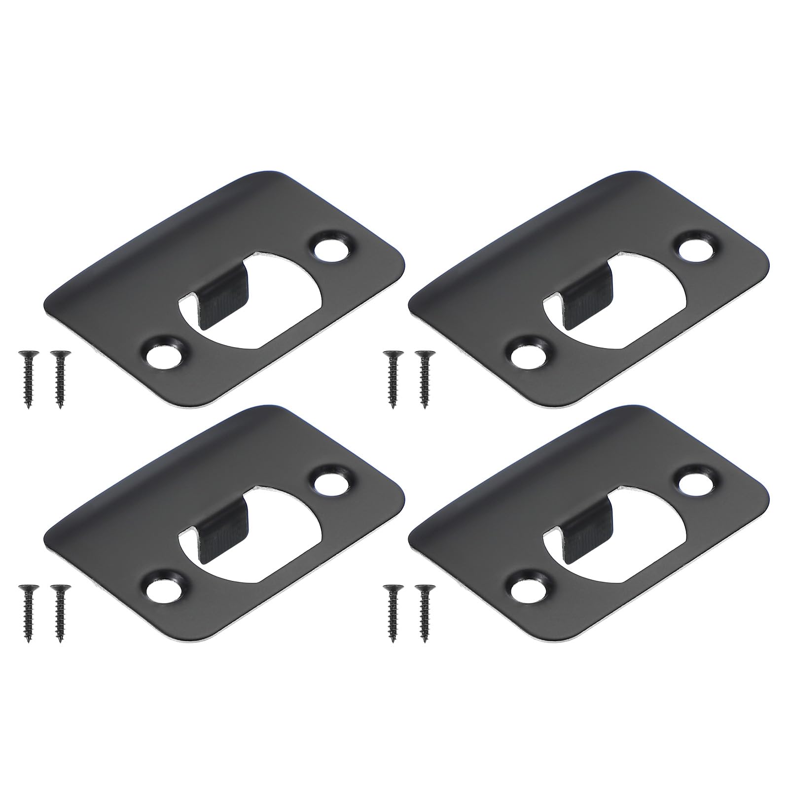 PATIKIL Door Strike Plate 2-1/4"x1-3/4",4 Pcs Round Corner Extended Lip Strike Plate, Universal Security Latch Strike Deadbolt Strike with Screw Interior & Exterior Doors,Black