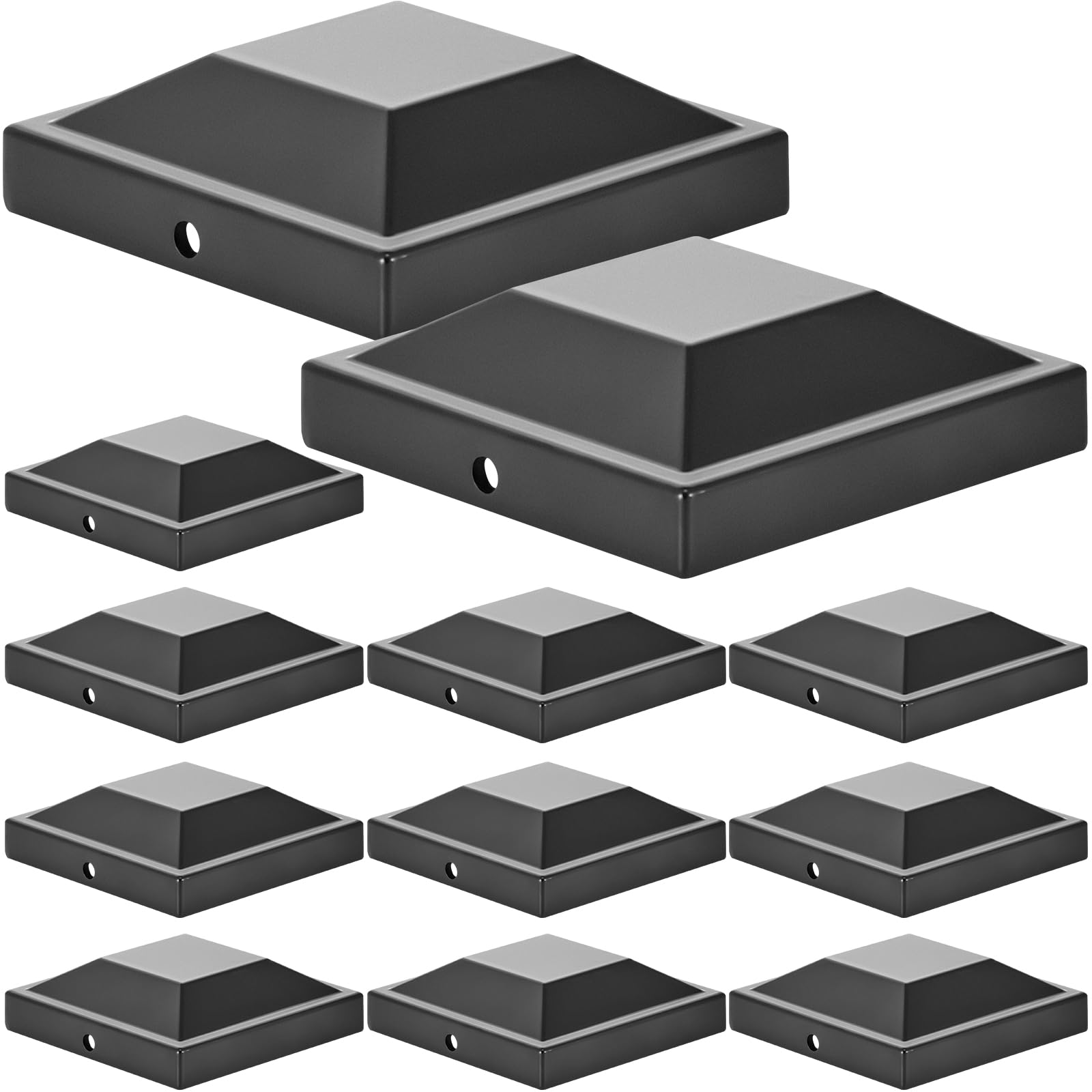 Photo 1 of Dunzy 6 Pack Aluminum 3" x 3" Heavy Duty Post Caps for Actual 3" x 3" Metal Wood Fence Deck Corridors Mailbox Posts End Cover Black Spray Protection Post Topper Weatherproof Corrosion-Resistant