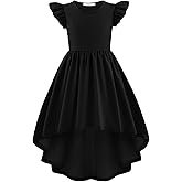 Arshiner Girls Summer Dress Tween Flutter Sleeve High Low Formal Dresses for Wedding Party with Pocket