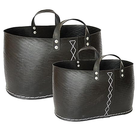 Gruener Handel Set Holztragekörbe Reifen Oval | Gummi | Recycling | Handarbeit | Fair Trade