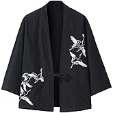 PRIJOUHE Men's Japanese Kimono Jacket Cardigan Yukata Noragi Casual Fashion Seven Sleeves Lightweight Open Front Coat