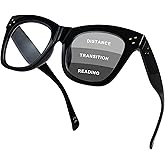 FONHCOO Oversized Progressive Reading Glasses for Women Men Oprah Style Large Square Blue Light Blocking Computer Readers