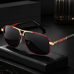 Men's Polarized Aviator Sunglasses - Luxury Vintage Black Gold Frame UV400