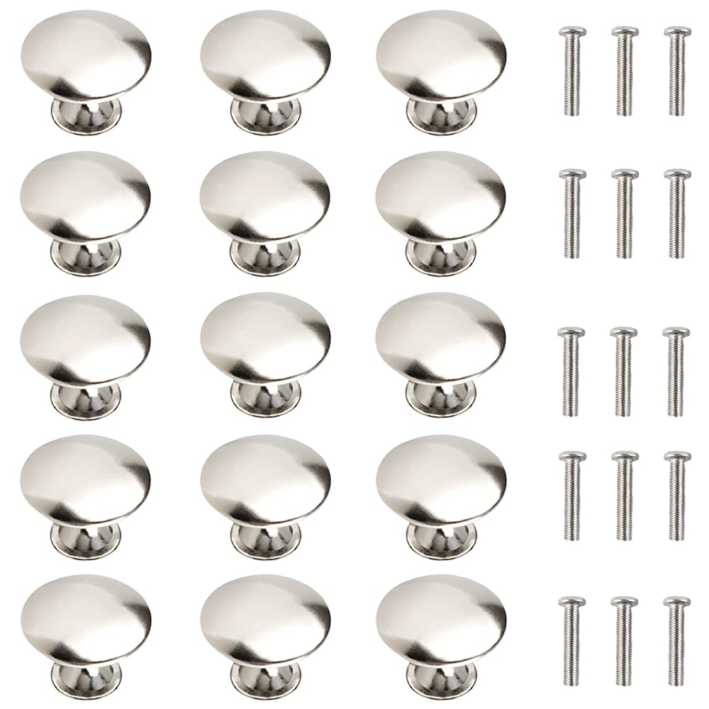 Xihuimay 15pcs Silver Knobs for Kitchen Drawer Handle Round Mushroom Cabinet Knob Pulls Top Ring Cabinet Dresser Drawer Knob Solid Knobs for Home Office Door Bathroom Cupboard Decoration