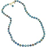 Venice Murano Glass Necklace - 24 Inch Italian Aqua Turquoise Blue Millefiori Mosaic Beads - Handmade Murano Glass for Women