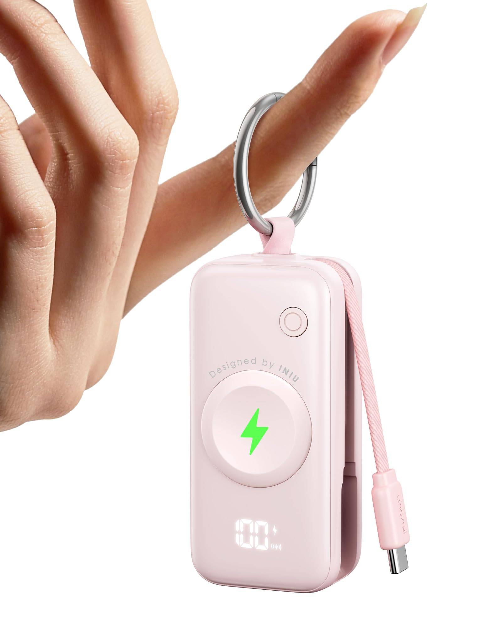 INIU 3-in-1 Portable Charger, 5000mAh Power Bank with Watch Charger & Built-in Cable, Compact 20W Fast Charging Battery Pack, Key Chain & Travel Essential for iPhone 16 15, Apple Watch, AirPods, etc Image