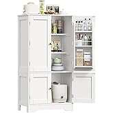 TEENFON 43'H Pantry Cabinet with 4 Doors, Kitchen Cabinet with 6 Door Shelves, Storage Cabinet-Kitchen Pantry for Living Room, Dining Room, Bathroom, White