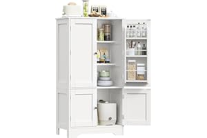 TEENFON 43'H Pantry Cabinet with 4 Doors, Kitchen Cabinet with 6 Door Shelves, Kitchen Pantry for Living Room, Dining Room, Bathroom, White