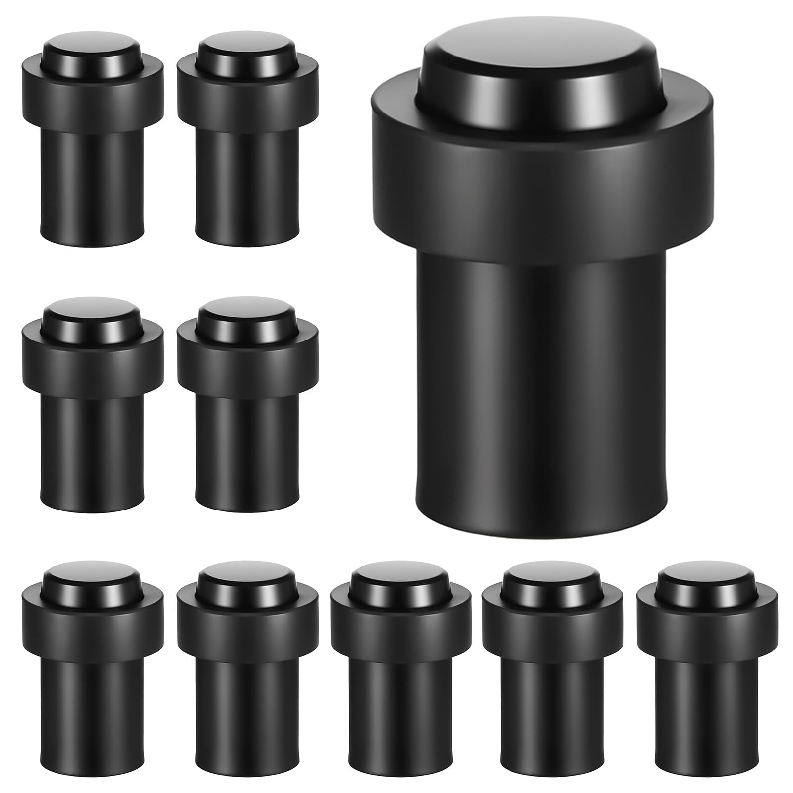 Photo 1 of 10 Pcs Black Door Stopper Mounted Floor Stops Stainless Steel Cylindrical Stopper Modern Decorative Rubber Bumper Stops Holder Wall Protector for Bottom or Top of Door
